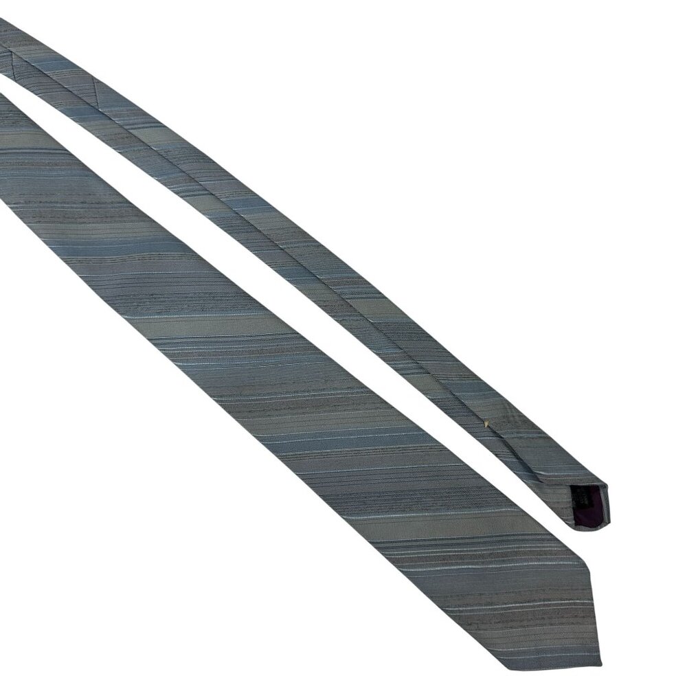 Grey Striped Mens Necktie By Club Room Silk Polyester Blend